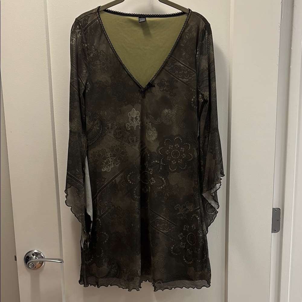 SHEIN Floral Lace Midi Dress - Black and Olive